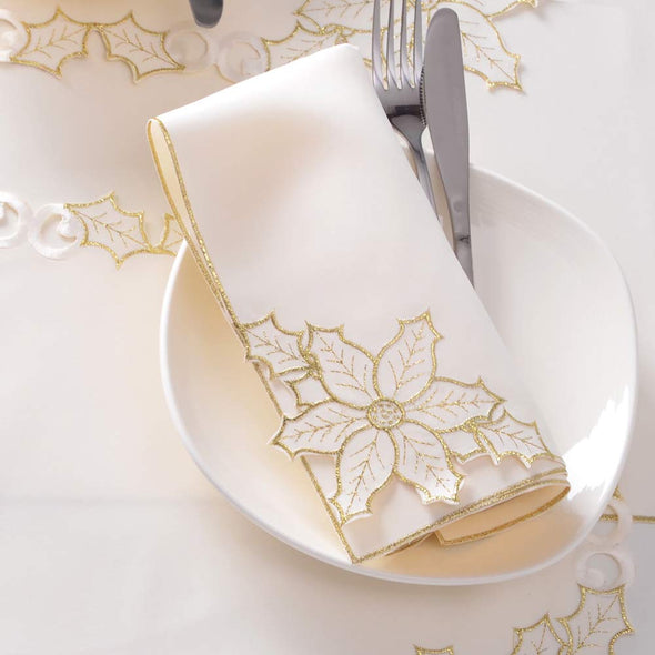 Embroidered Poinsettia Flowers Table Runner Sets