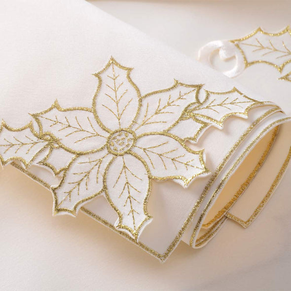 Embroidered Poinsettia Flowers Table Runner Sets