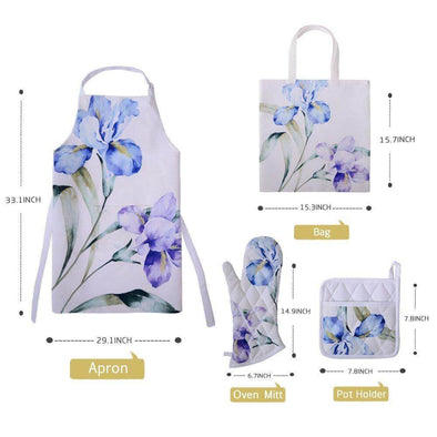 Floral Print Kitchen Baking Apron Set 4 Pcs
