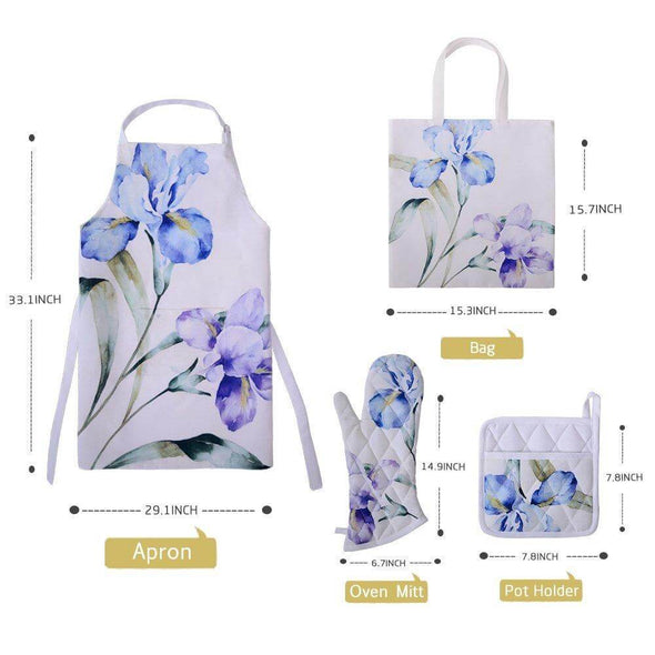 Floral Print Kitchen Baking Apron Set 4 Pcs