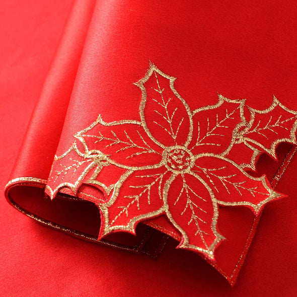 Embroidered Poinsettia Flowers Table Runner Sets