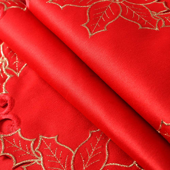 Embroidered Poinsettia Flowers Table Runner Sets