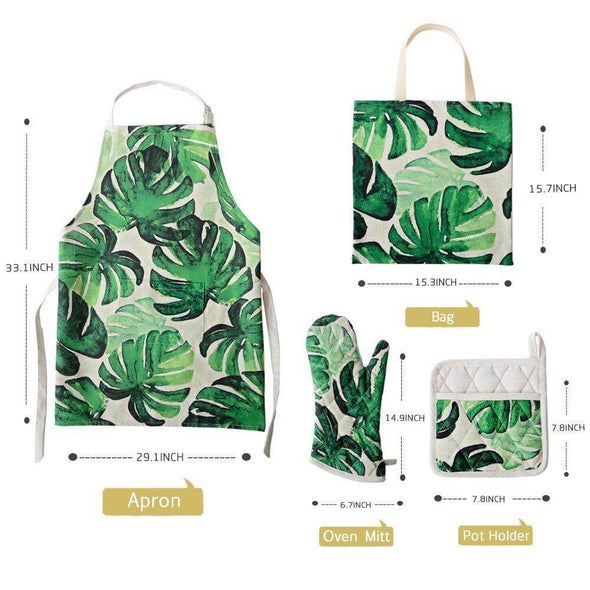 Palm Leaves Design Dad BBQ Apron and Mom Apron Set 4 PCS